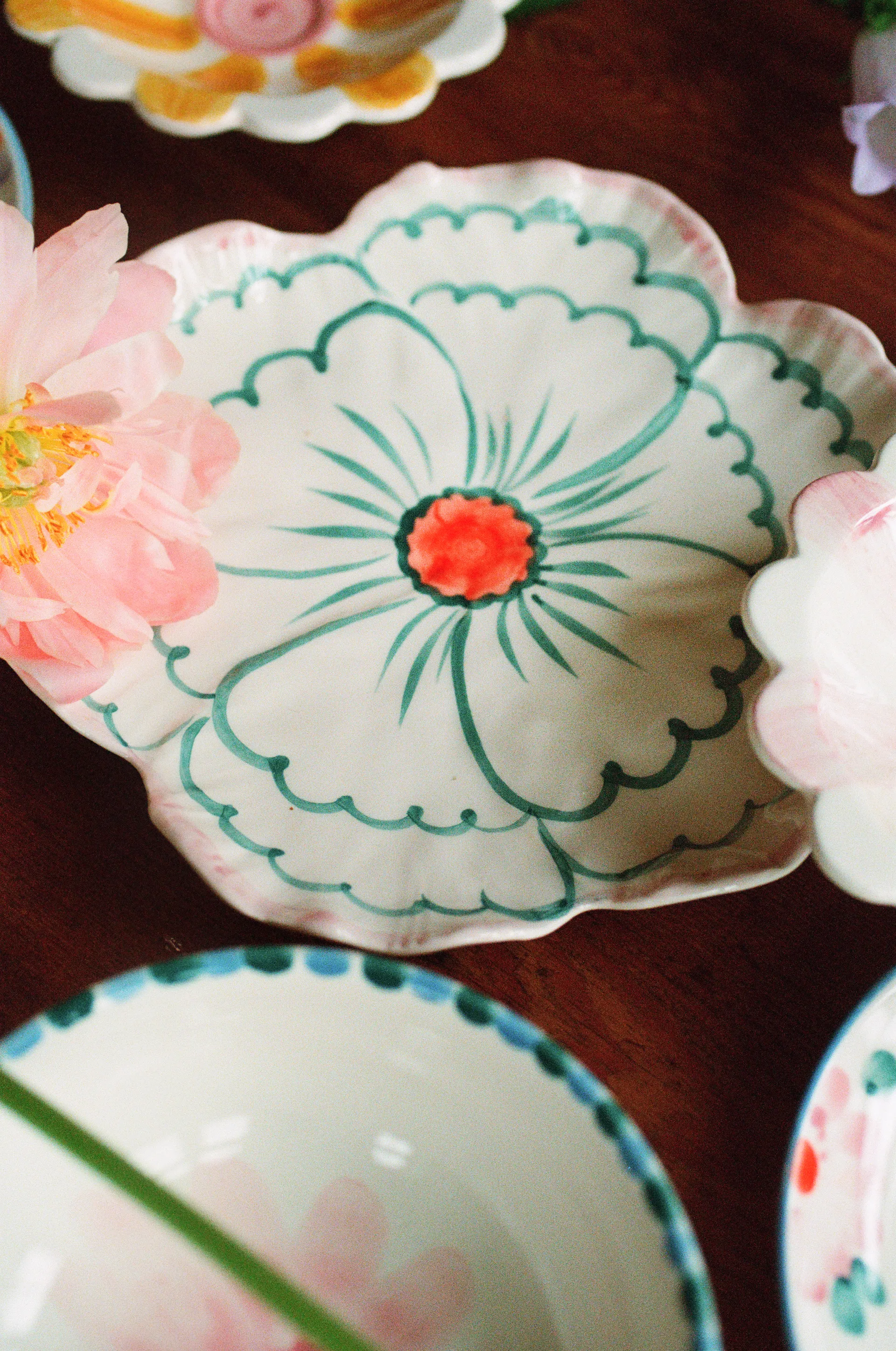 Rice Flower 盘直径19.5cm, 粉色边框 RICE