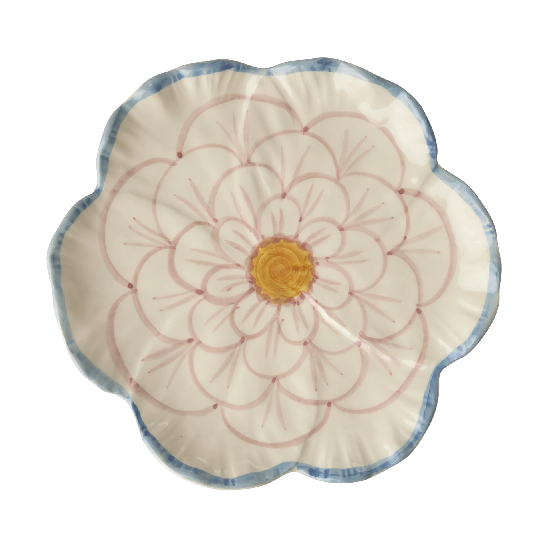 Rice Flower 盘直径19.5cm, 蓝色边框 RICE