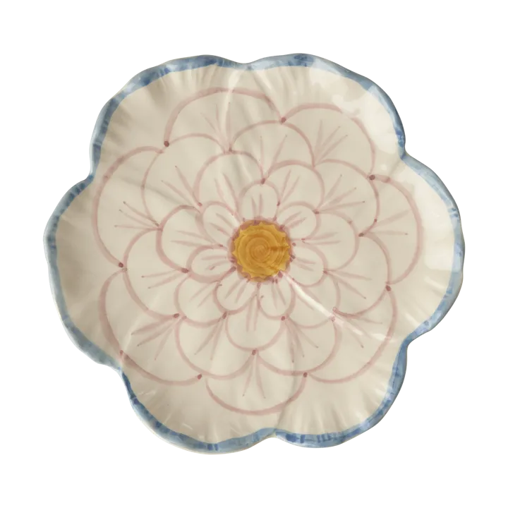 Rice Flower 盘直径19.5cm - 蓝色边框 - RICE