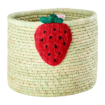 Rice raffia storage box Ø35 cm - Strawberry embroidery - RICE