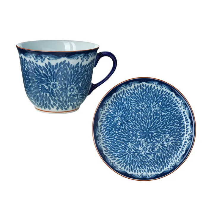 Ostindia Floris 神秘东方 旷野 2012新设计 马克杯 400ml 和 盘子 Ø20 cm - 蓝色 - Rörstrand