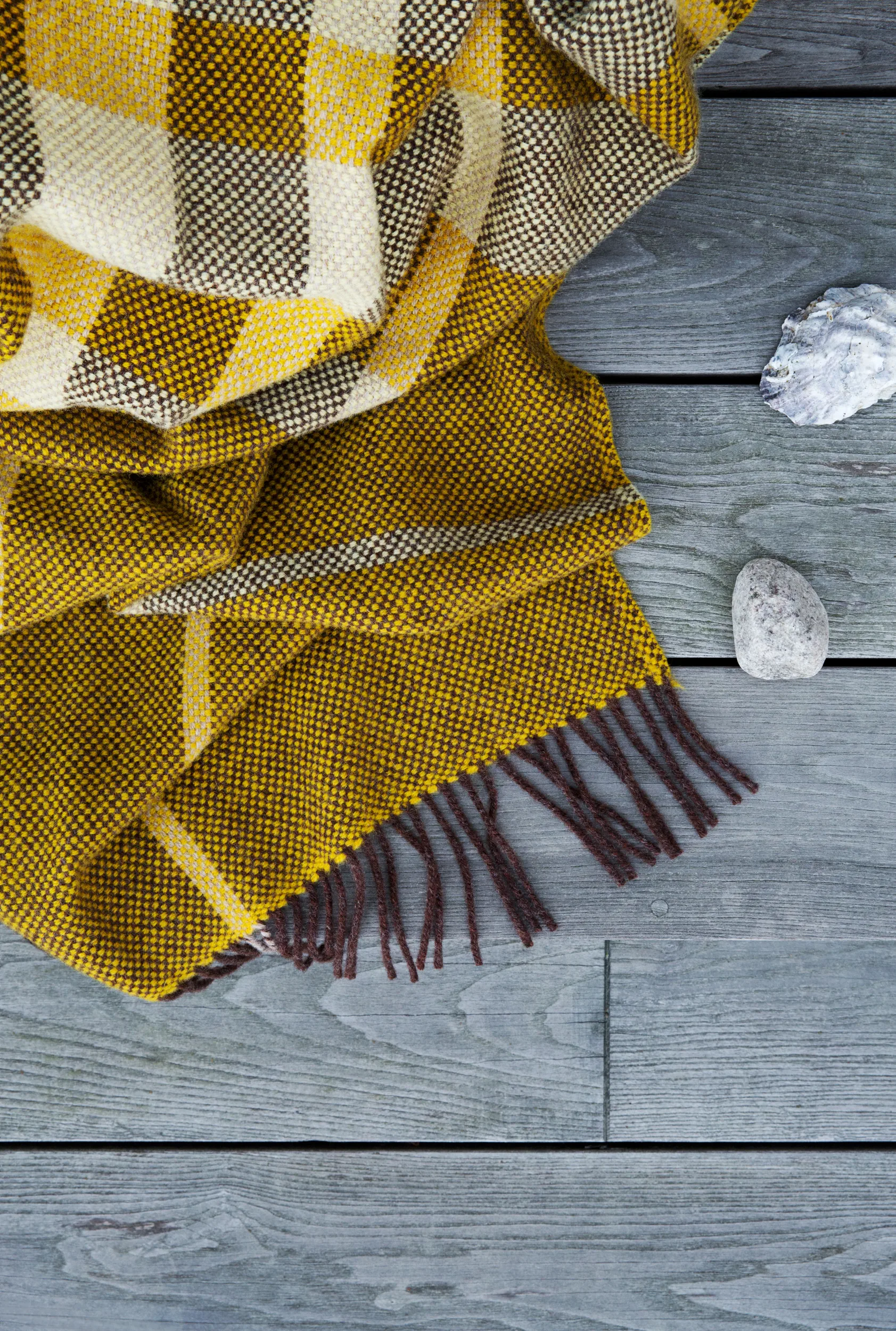 Filos 格纹流苏 羊羔毛毯子 145x220 cm, 黄色 Røros Tweed