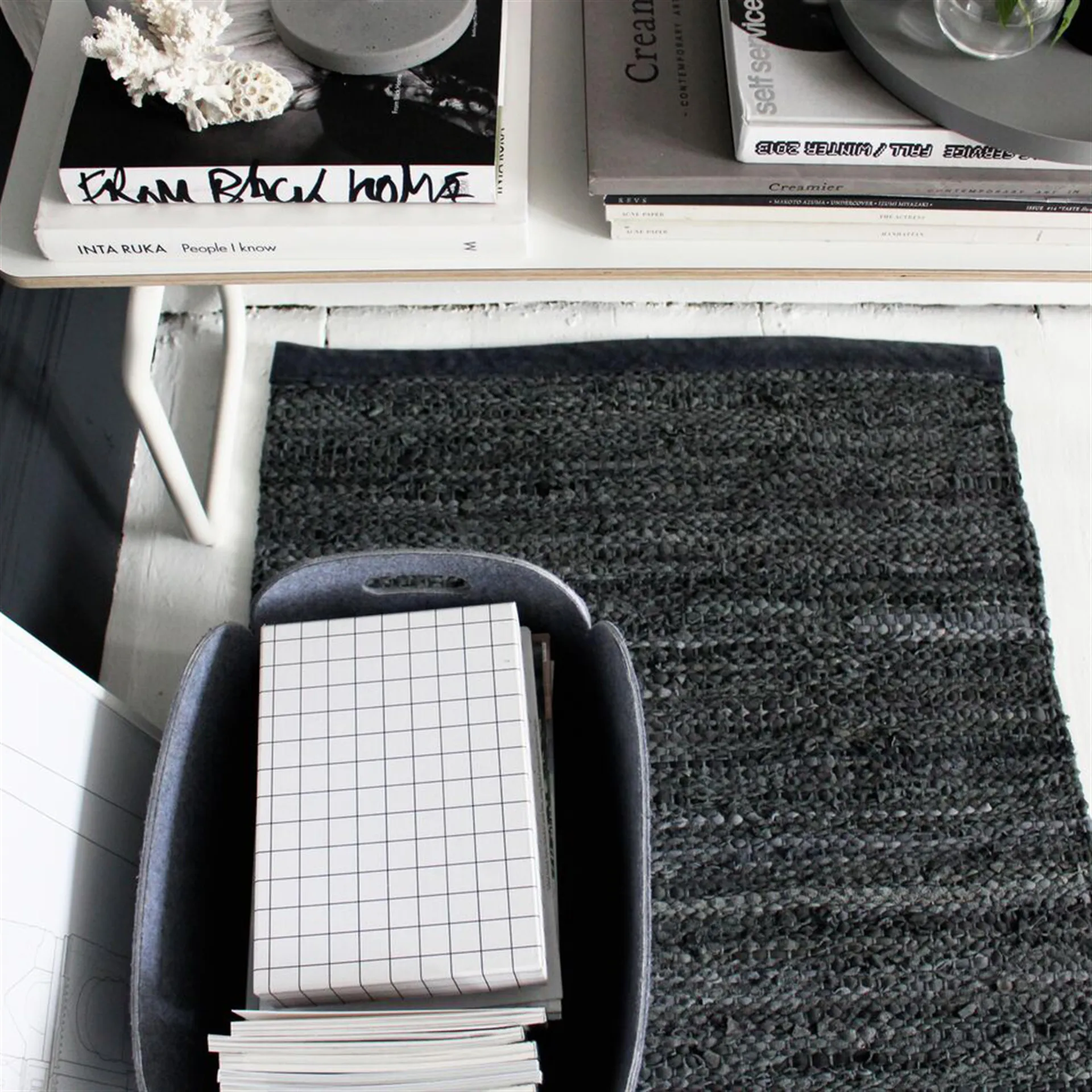 Leather 地毯  60x90 cm, 黑色 (黑色) Rug Solid