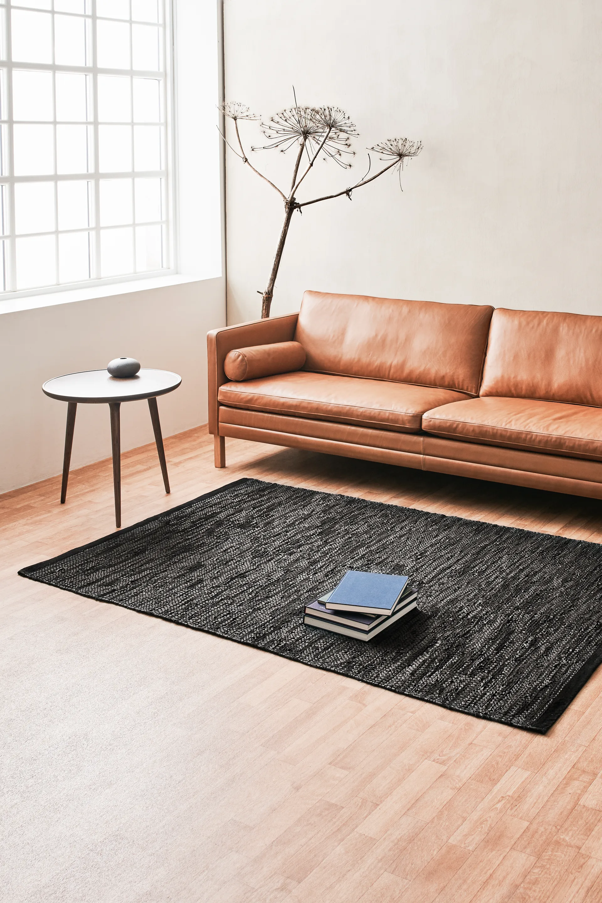 Leather 地毯  65x135 cm, 黑色 (黑色) Rug Solid
