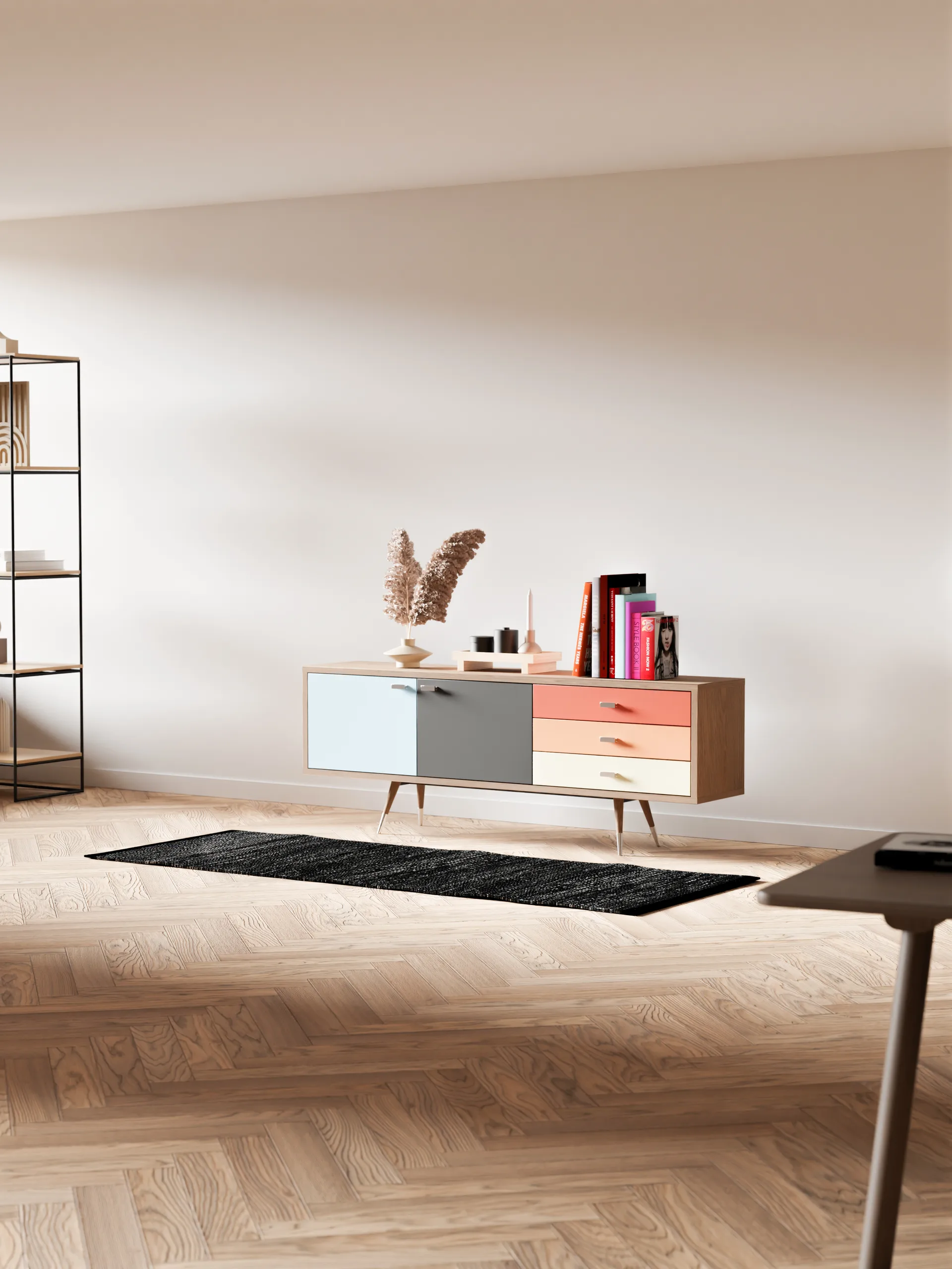 Leather 地毯  65x135 cm, 黑色 (黑色) Rug Solid