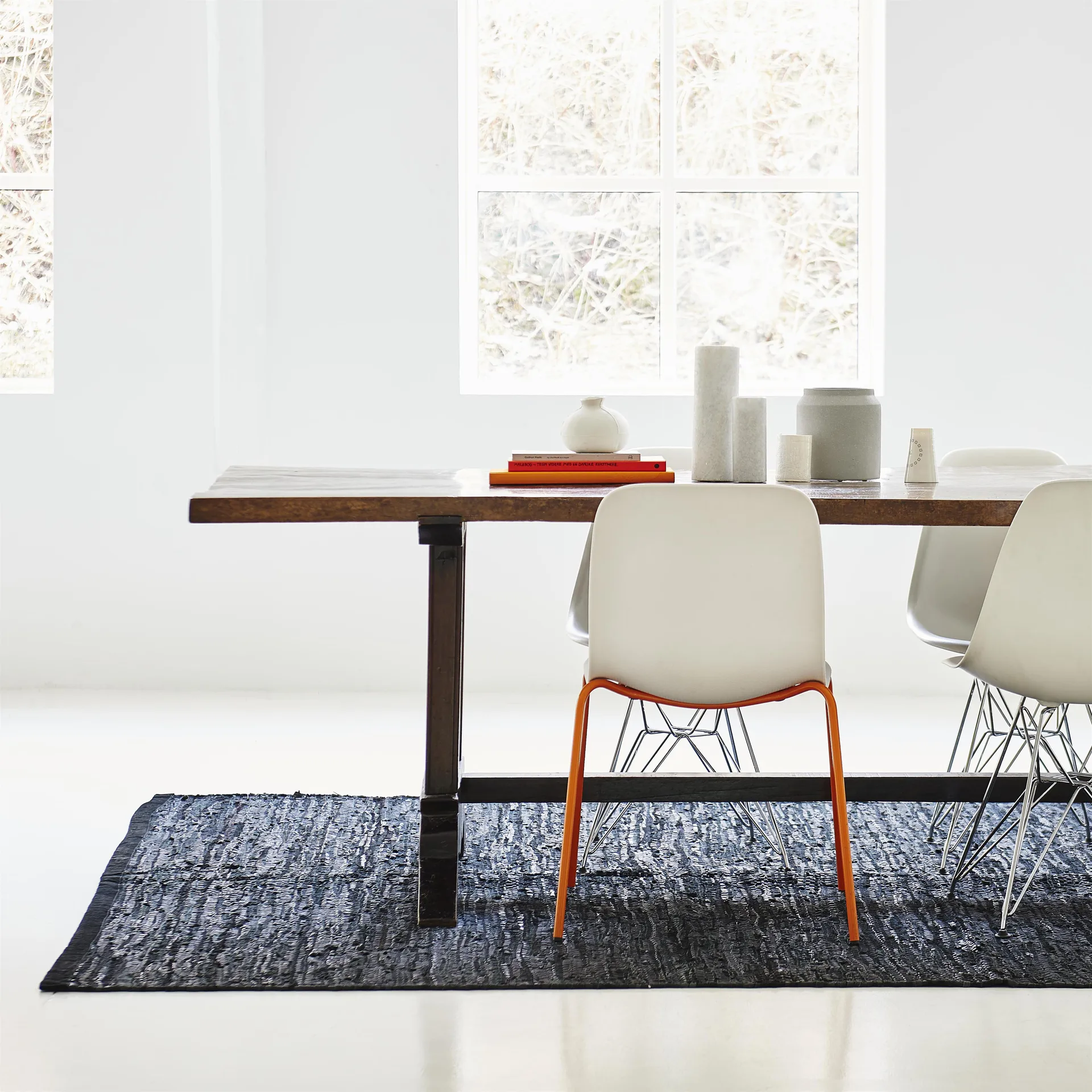 Leather 地毯  65x135 cm, 黑色 (黑色) Rug Solid