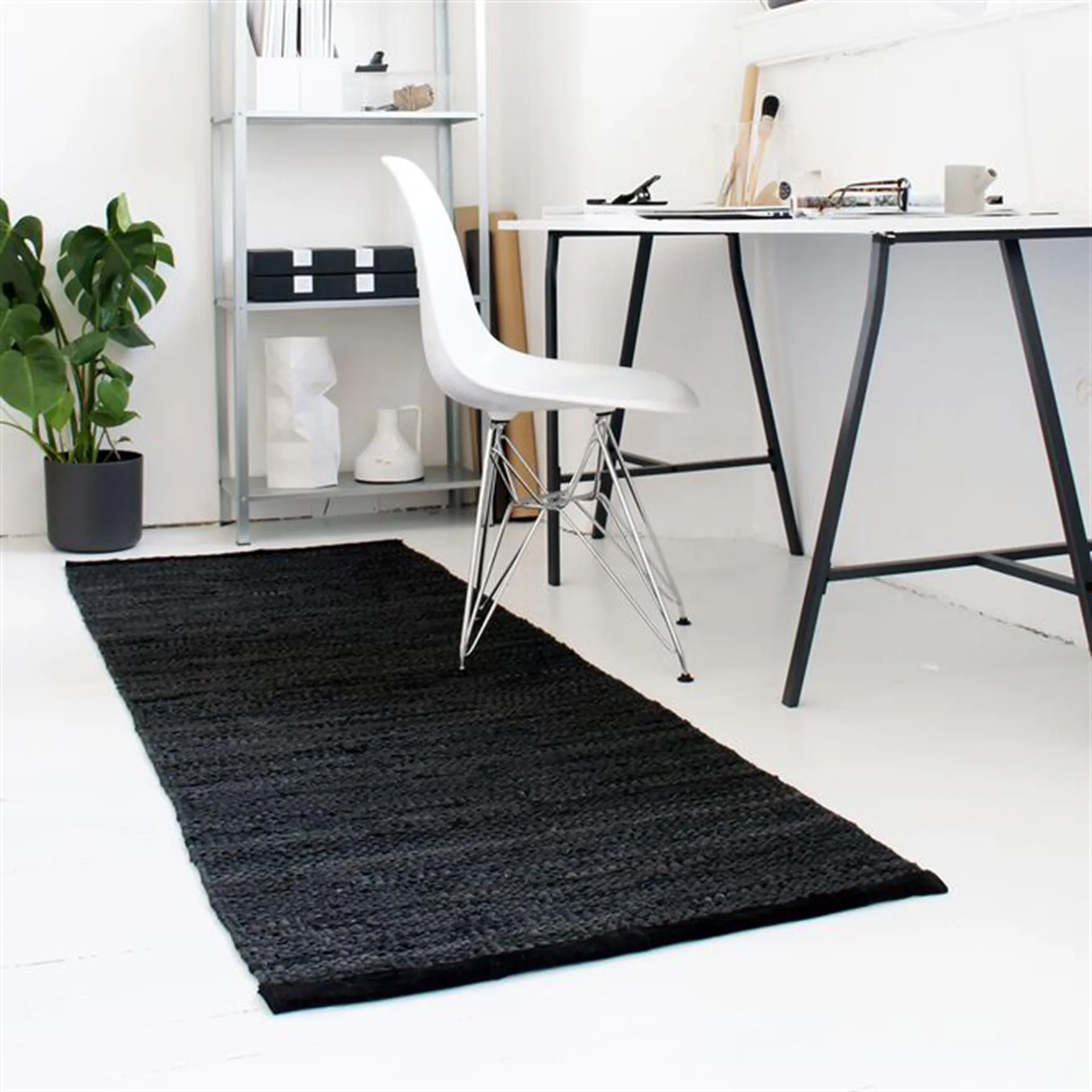 Leather 地毯  65x135 cm, 黑色 (黑色) Rug Solid