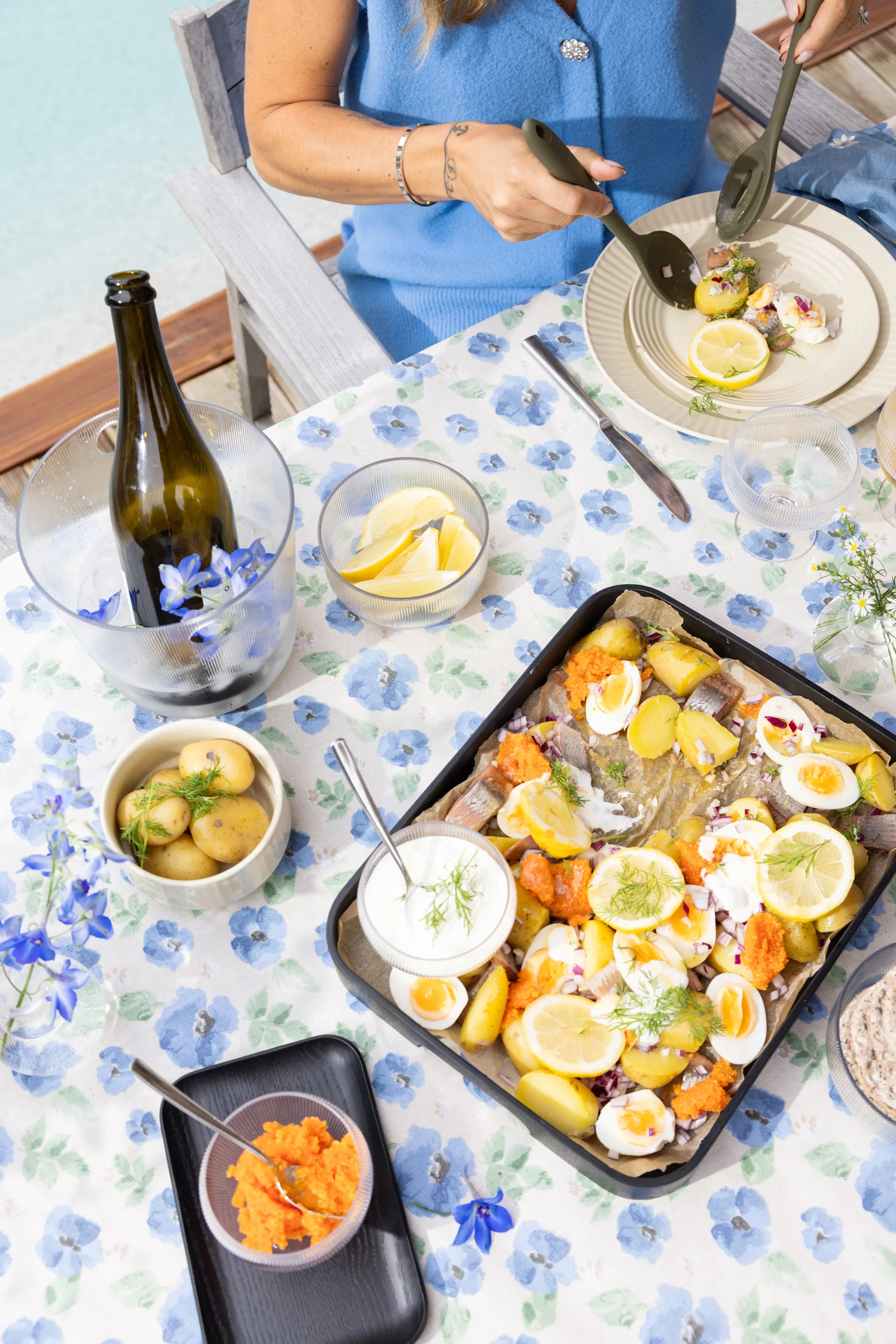 Eden waxed 桌布 150x250 cm, 蓝色 Sagaform