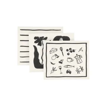 Daily印花图案厨房洗碗布抹布 - 白色_3件装 - Scandi Essentials