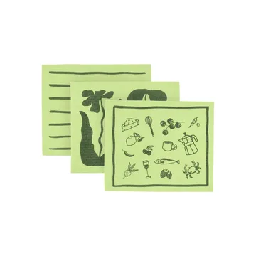 Daily印花图案厨房洗碗布抹布 - 绿色_3件装 - Scandi Essentials