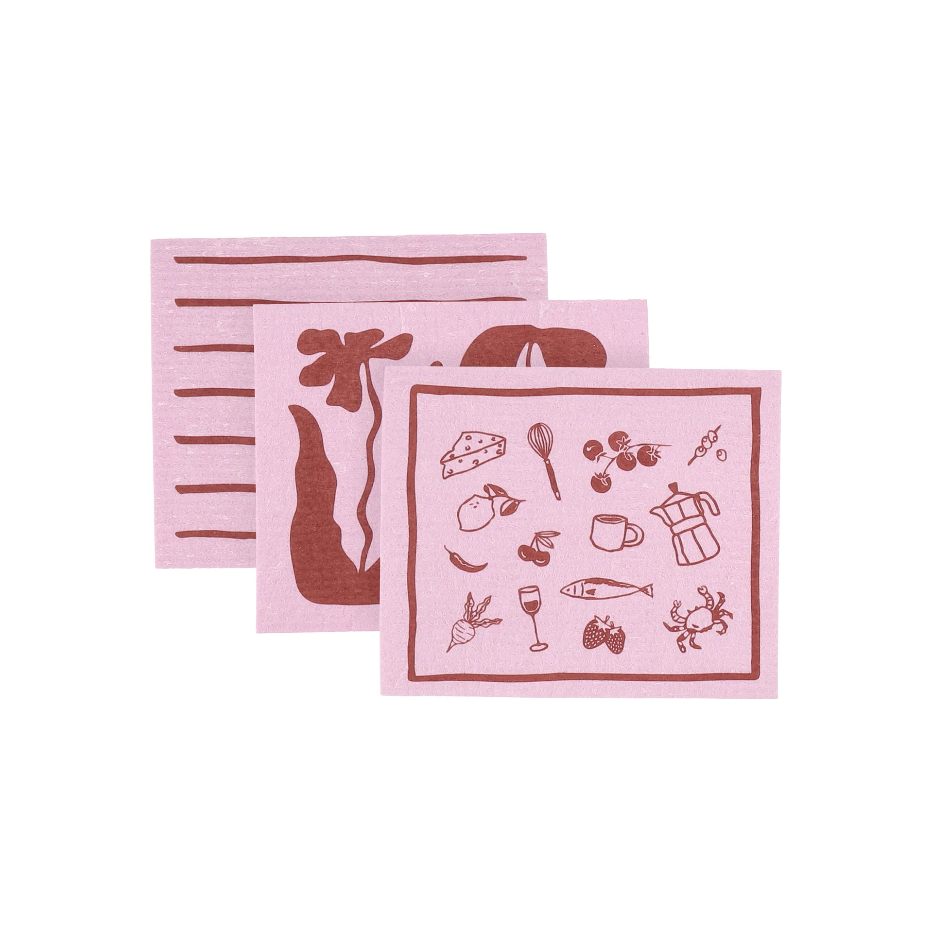 Daily印花图案厨房洗碗布抹布, 粉色_3件装 Scandi Essentials