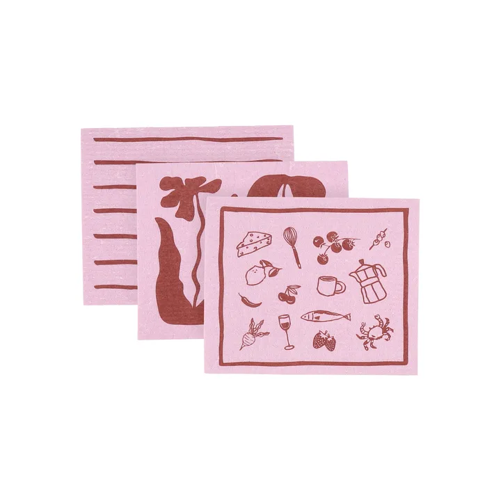 Daily印花图案厨房洗碗布抹布 - 粉色_3件装 - Scandi Essentials
