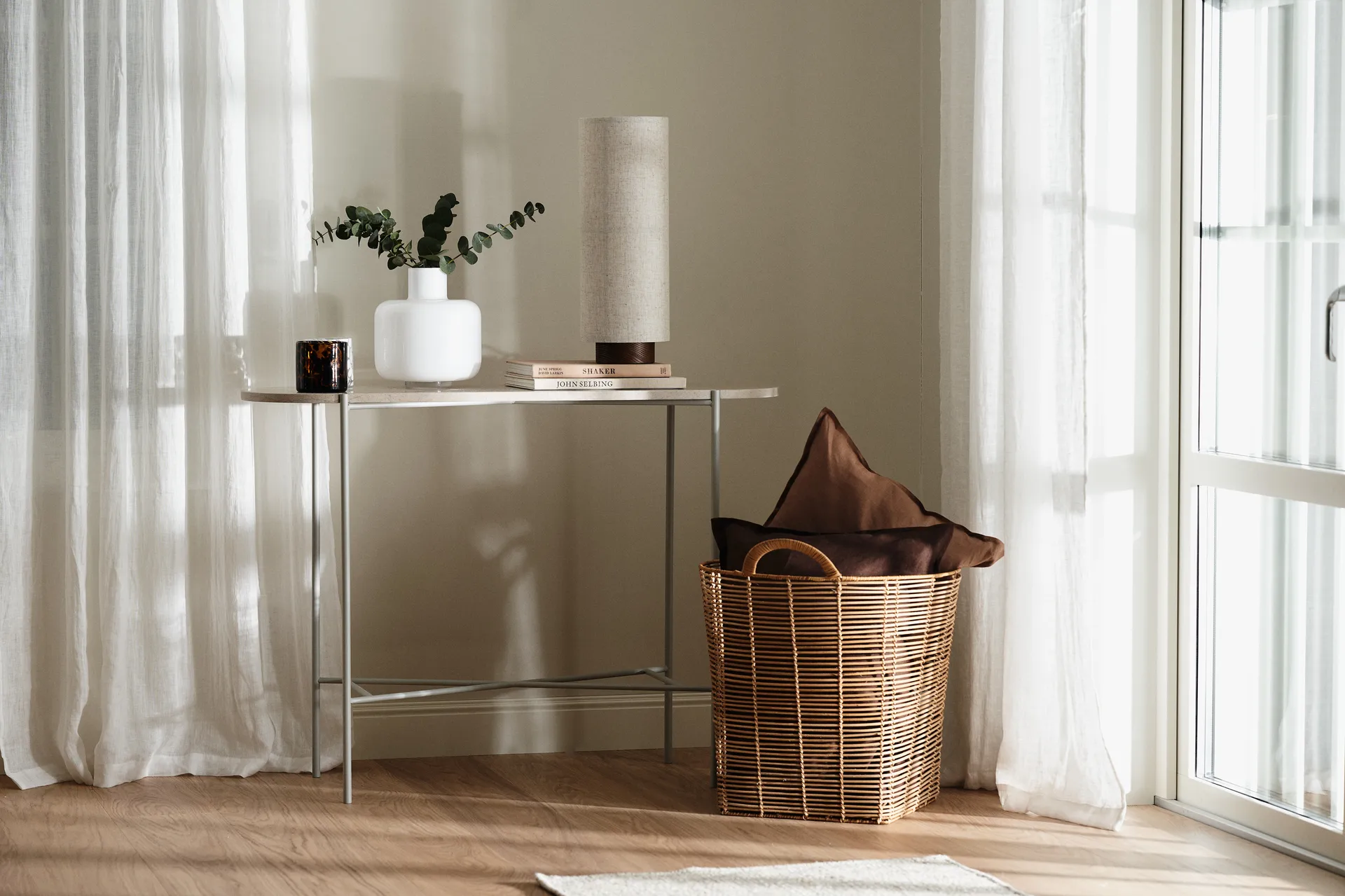 安然多褶边窗帘129x250cm, 白色 Scandi Living