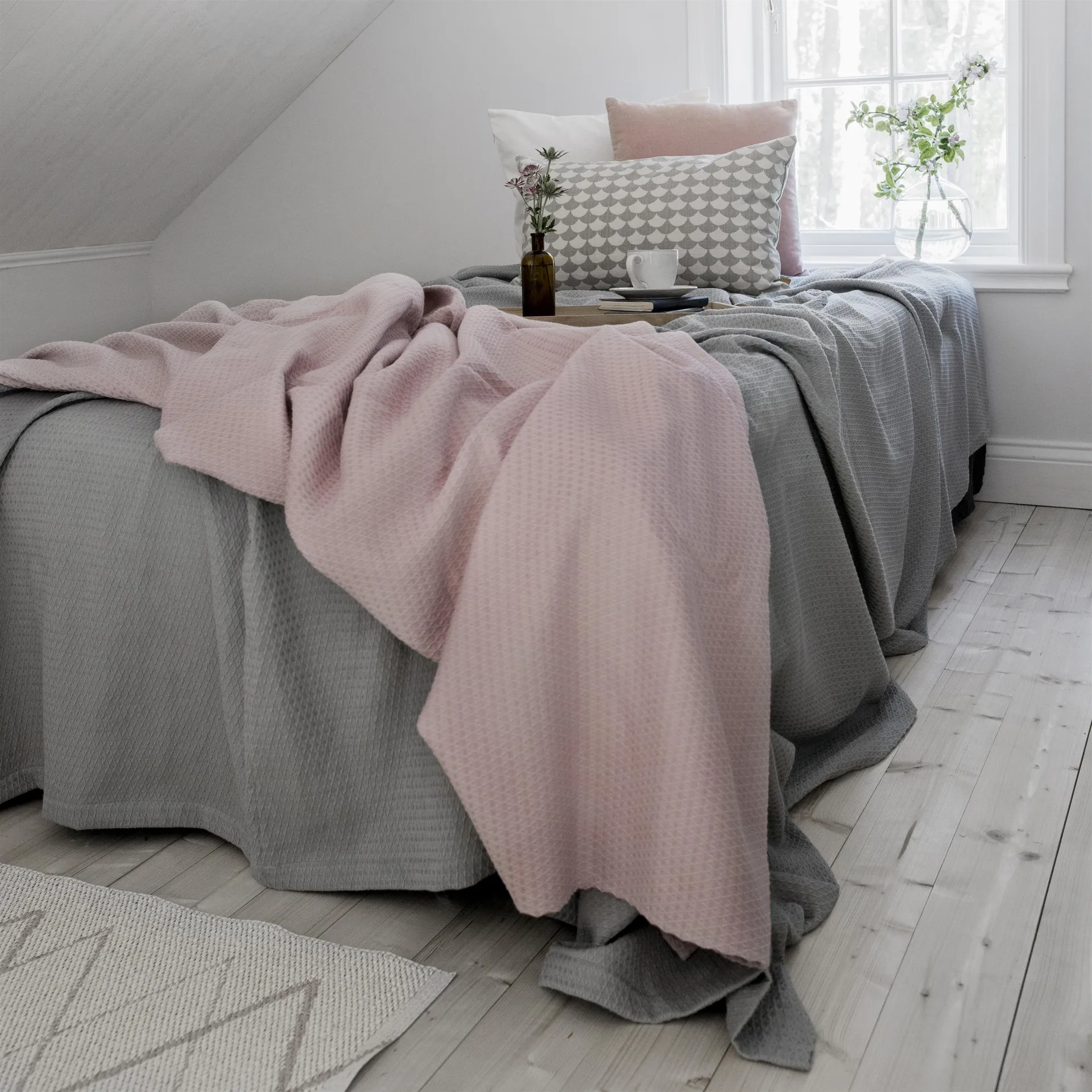 和服款床盖139x260cm, 粉色灰玫瑰色 Scandi Living