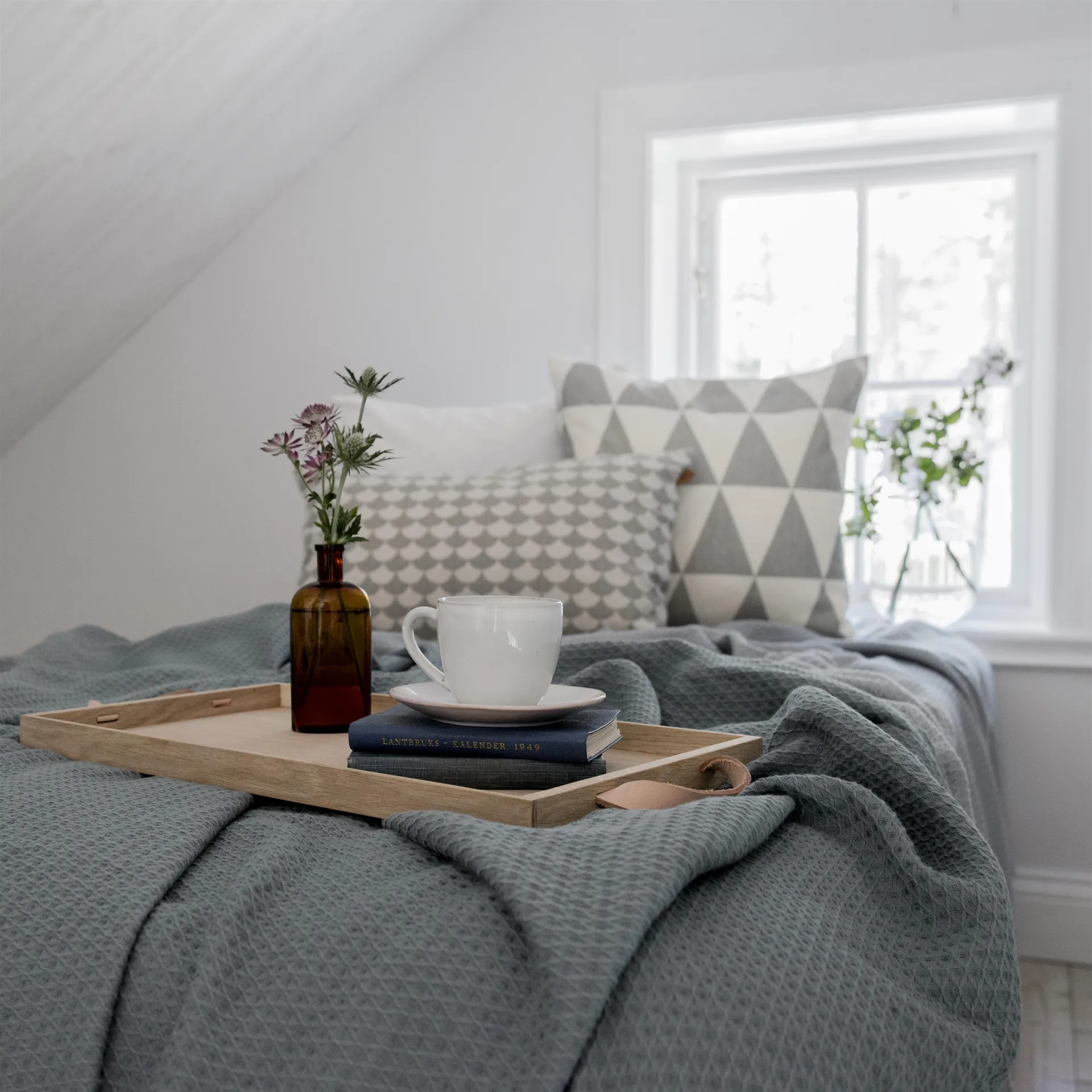 和服款床盖139x260cm, 灰石油蓝 Scandi Living