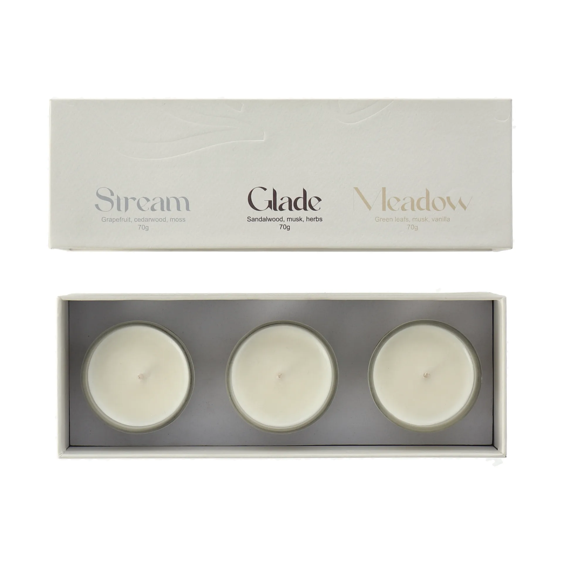 礼盒装手工菜籽油香薰蜡烛70g3支装, 溪流Stream_林间Glade_草地Meadow Scandi Living