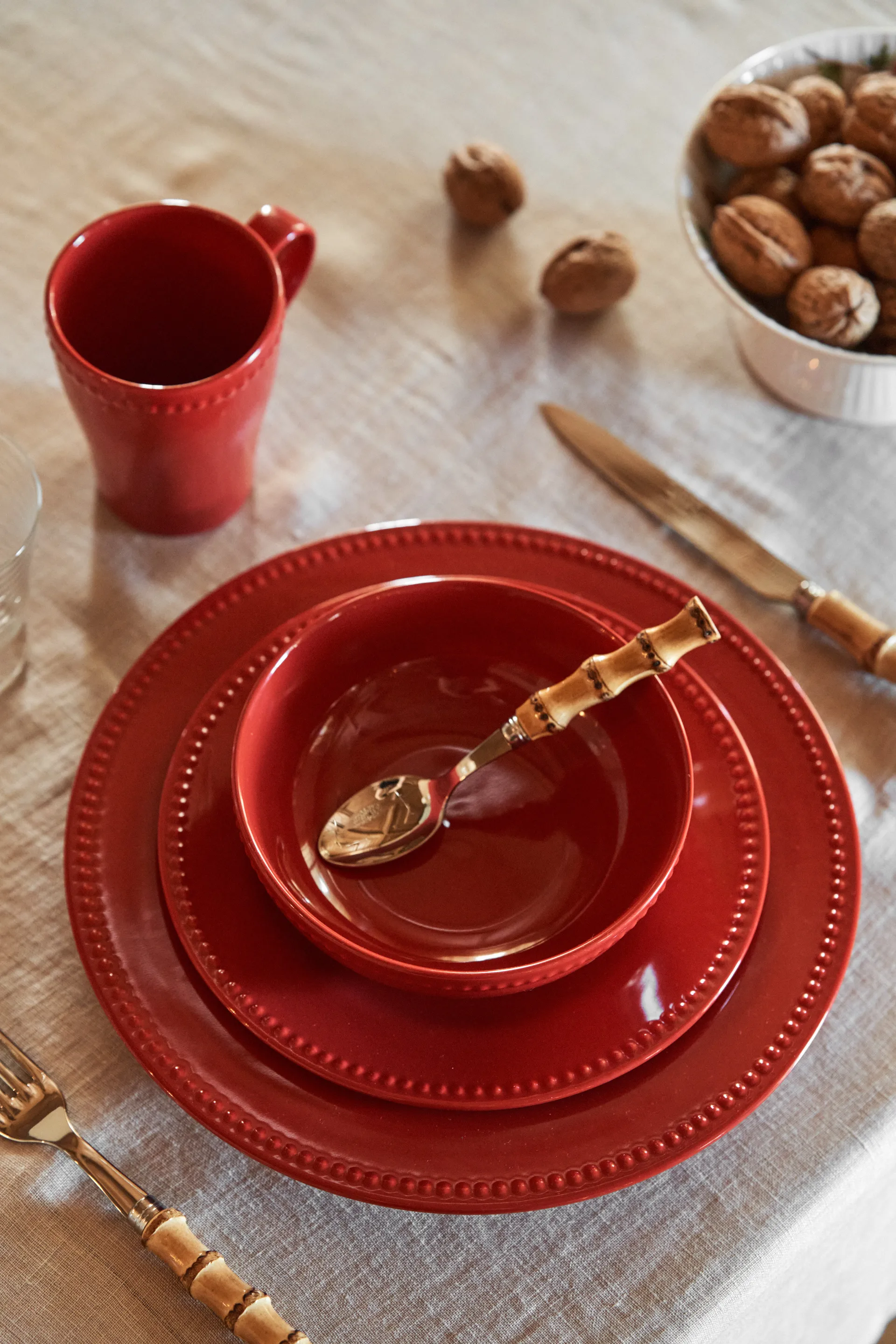 Dots 浮雕圆点 系列餐具 早餐碗_600ml_四件套装 , 红色 Scandi Living