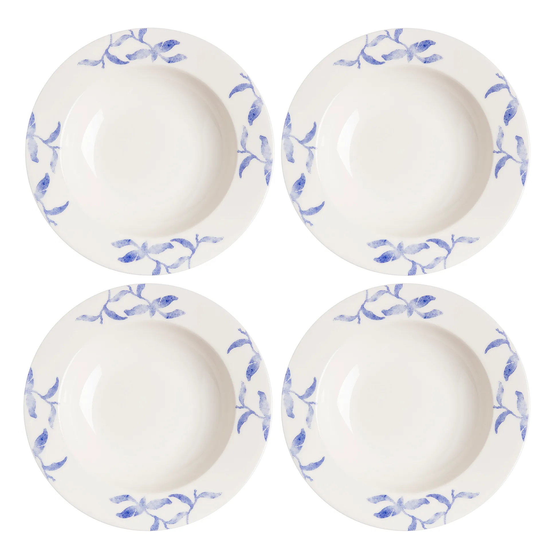 海蓝草 Havspil  北欧设计瓷器套装 23cm 深盘四件套装, 蓝白色 Scandi Living