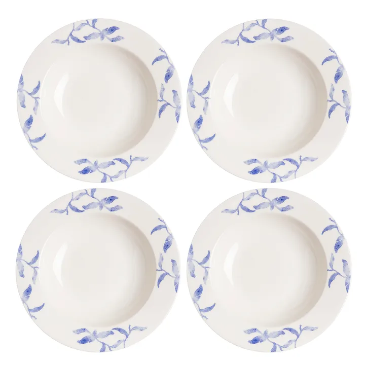 海蓝草 Havspil  北欧设计瓷器套装 23cm 深盘四件套装 - 蓝白色 - Scandi Living