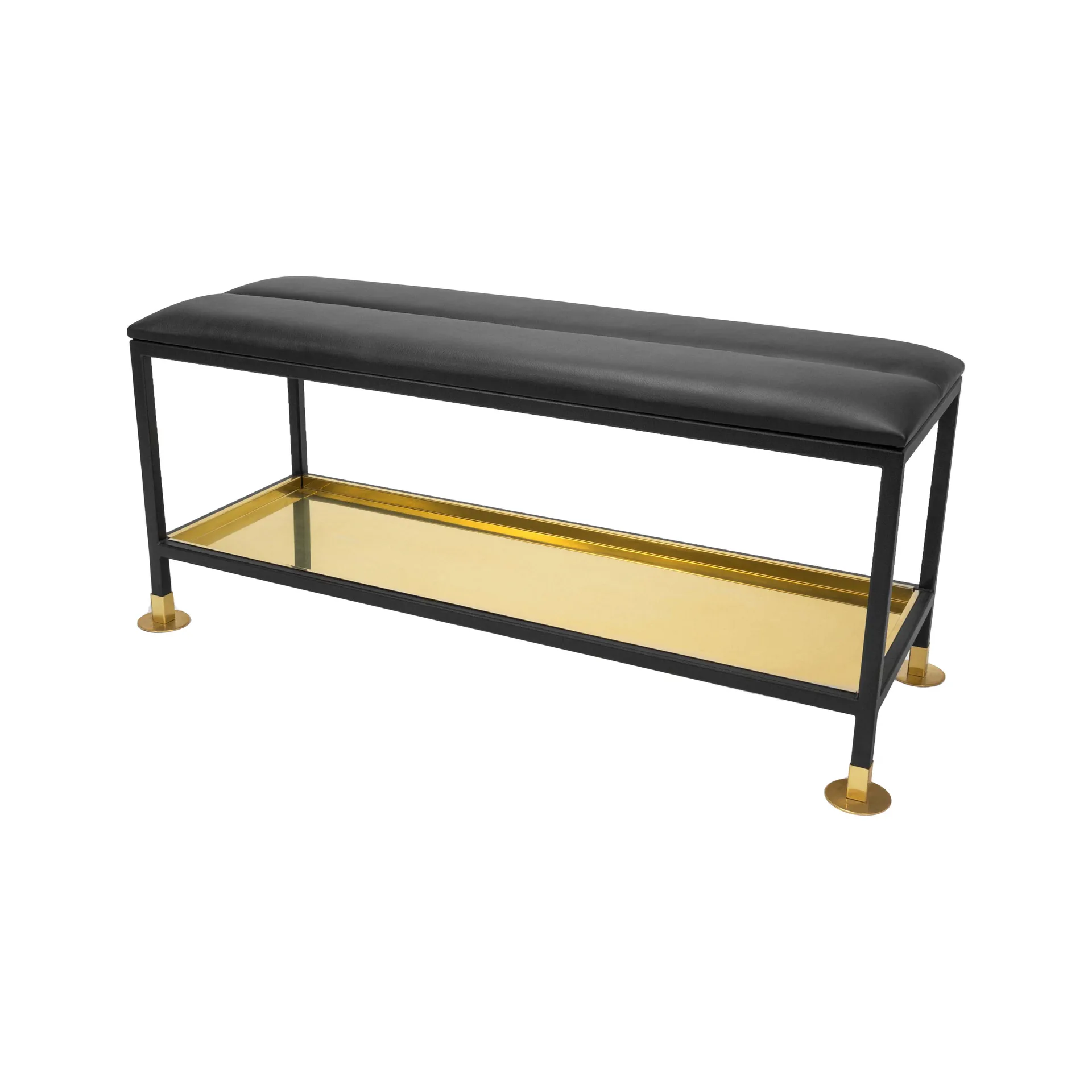 北欧简约风格鞋凳11号, 黑色/brass. black leather cushion Scherlin