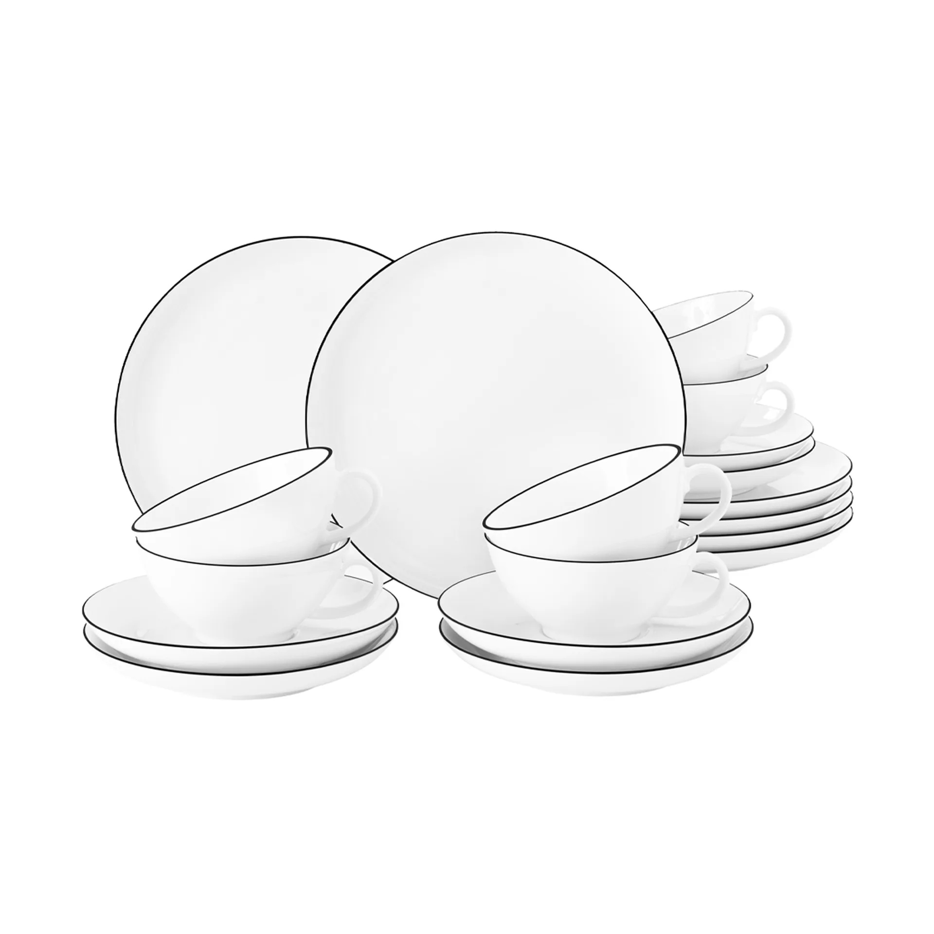 Lido black line tea service 18件, White with black edge Seltmann Weiden