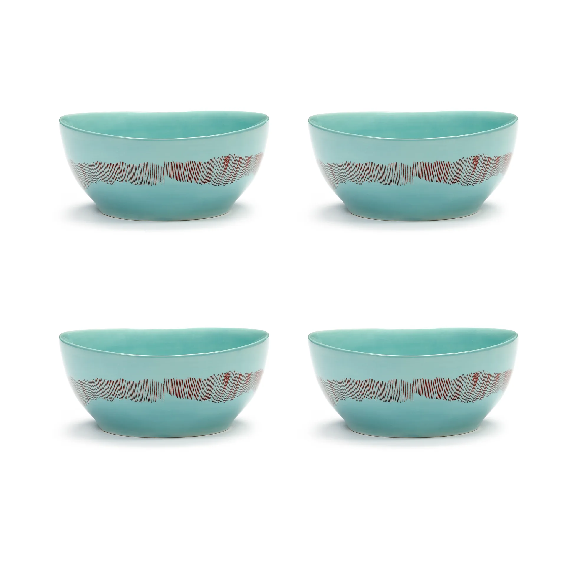 Ottolenghi Feast 小号碗 Ø15cm 4件装, 天蓝色条纹_红色 Serax