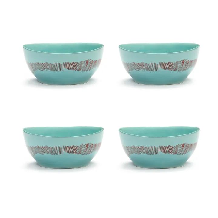 Ottolenghi Feast 小号碗 Ø15cm 4件装 - 天蓝色条纹_红色 - Serax