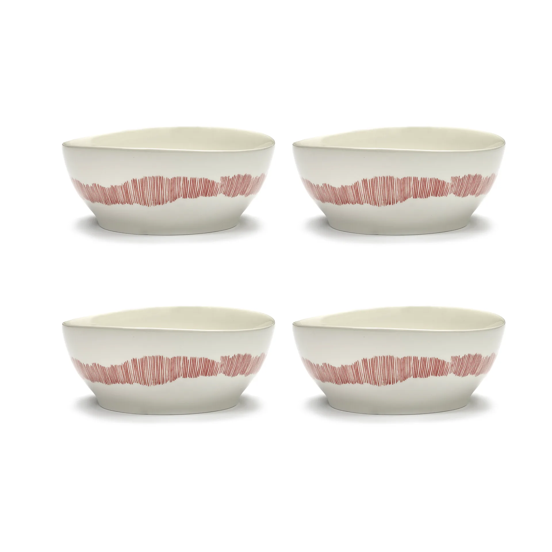 Ottolenghi Feast 大号碗 Ø17cm 4件装, 白色条纹_红色 Serax