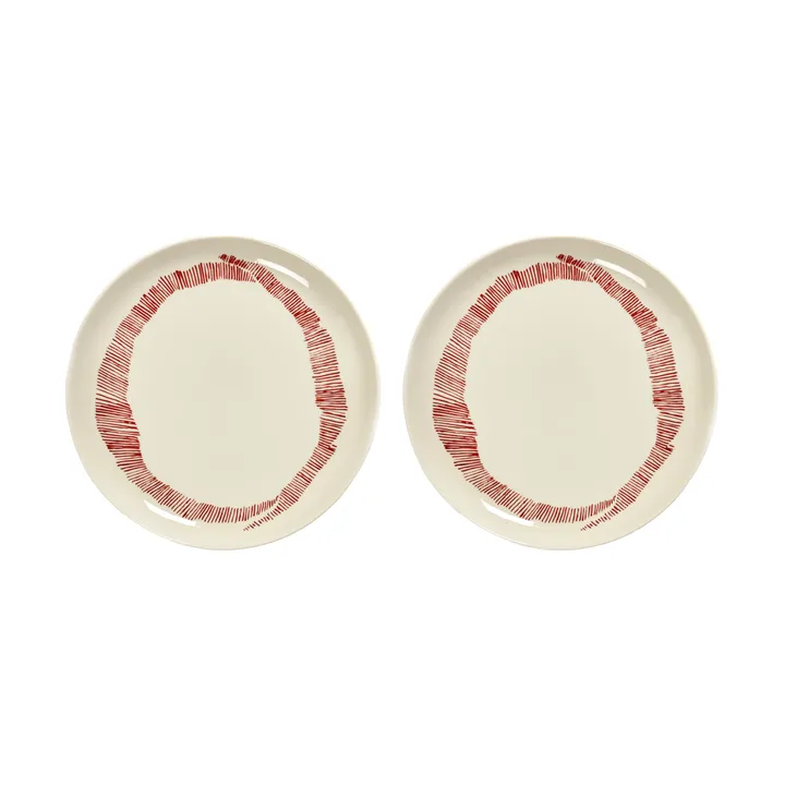Ottolenghi Feast 中号盘 Ø22,5cm 2件装 - 白色条纹_红色 - Serax