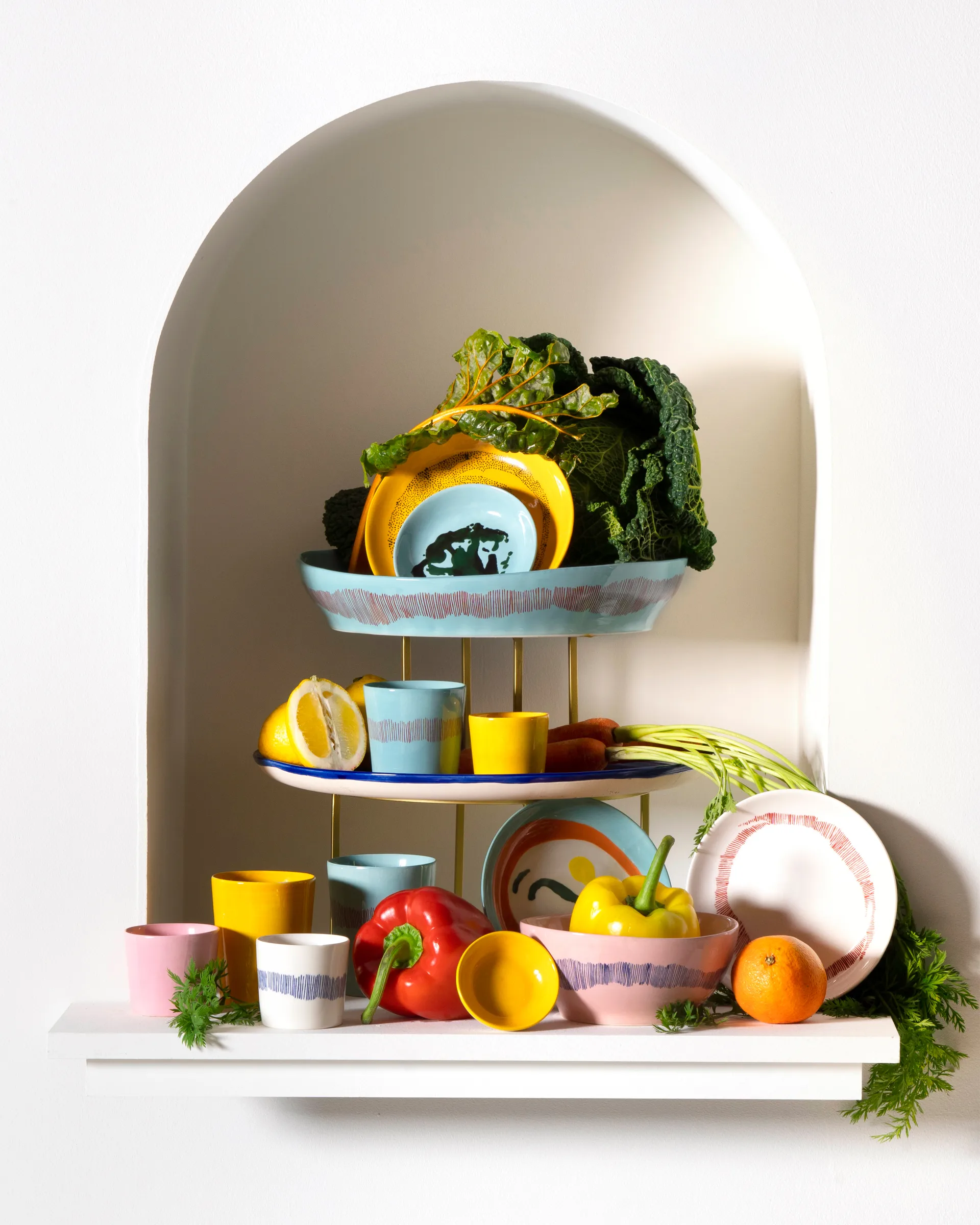 Ottolenghi Feast 碗 S Ø15 cm 四件套装, 青白色 stripes-红色 Serax