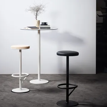 Orbit 高吧凳 - 白色哑光漆面_浅棕色皮革 - SMD Design