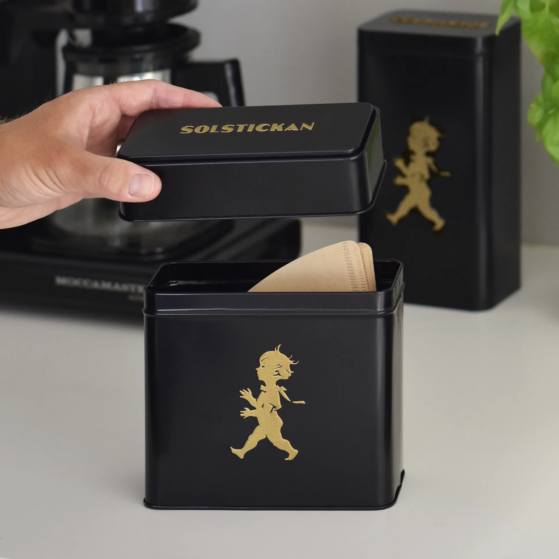 Solstickan 咖啡滤纸罐 15.4x17cm, 黑色_金色 Solstickan Design