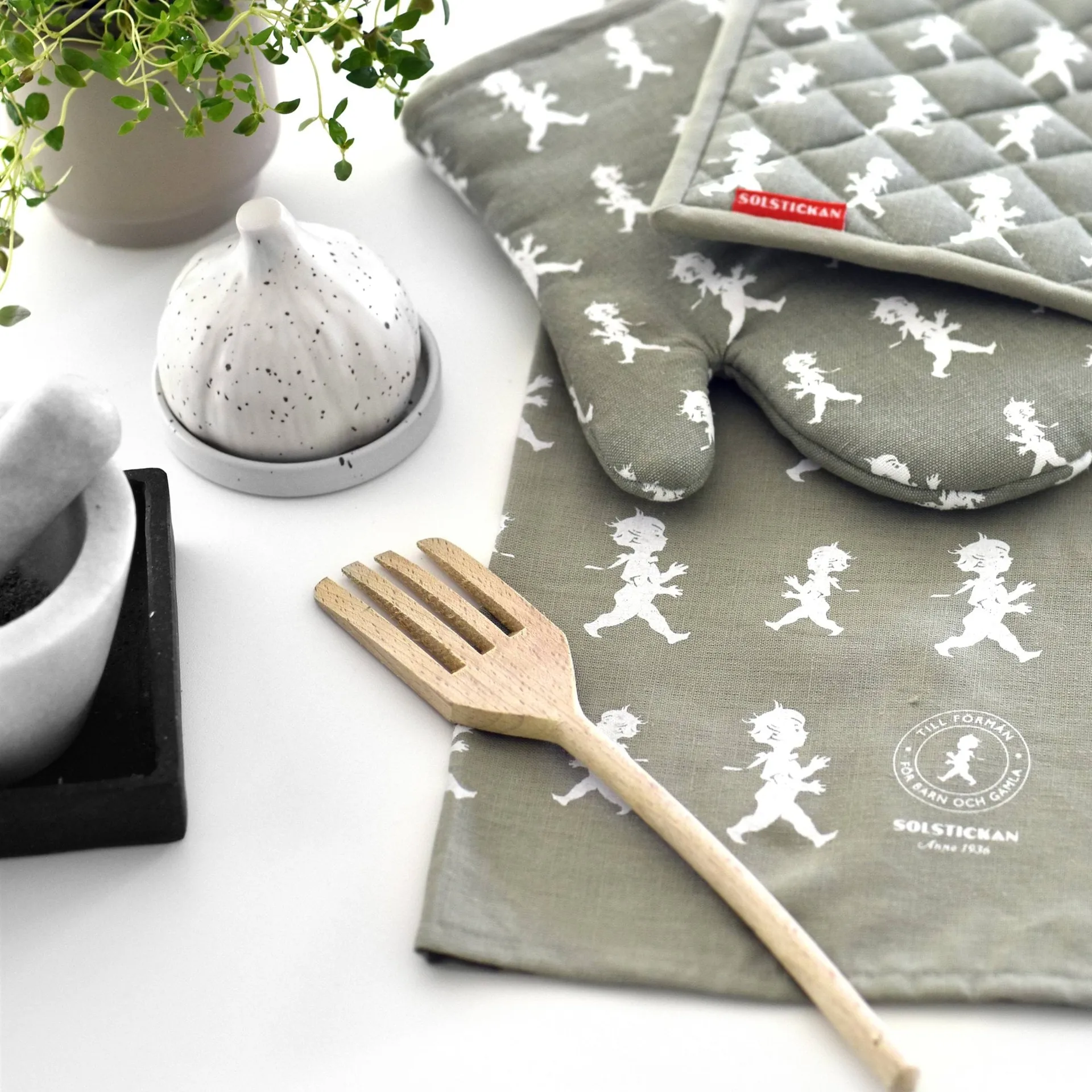 Solstickan 茶巾 50x70cm, 绿色-白色 Solstickan Design