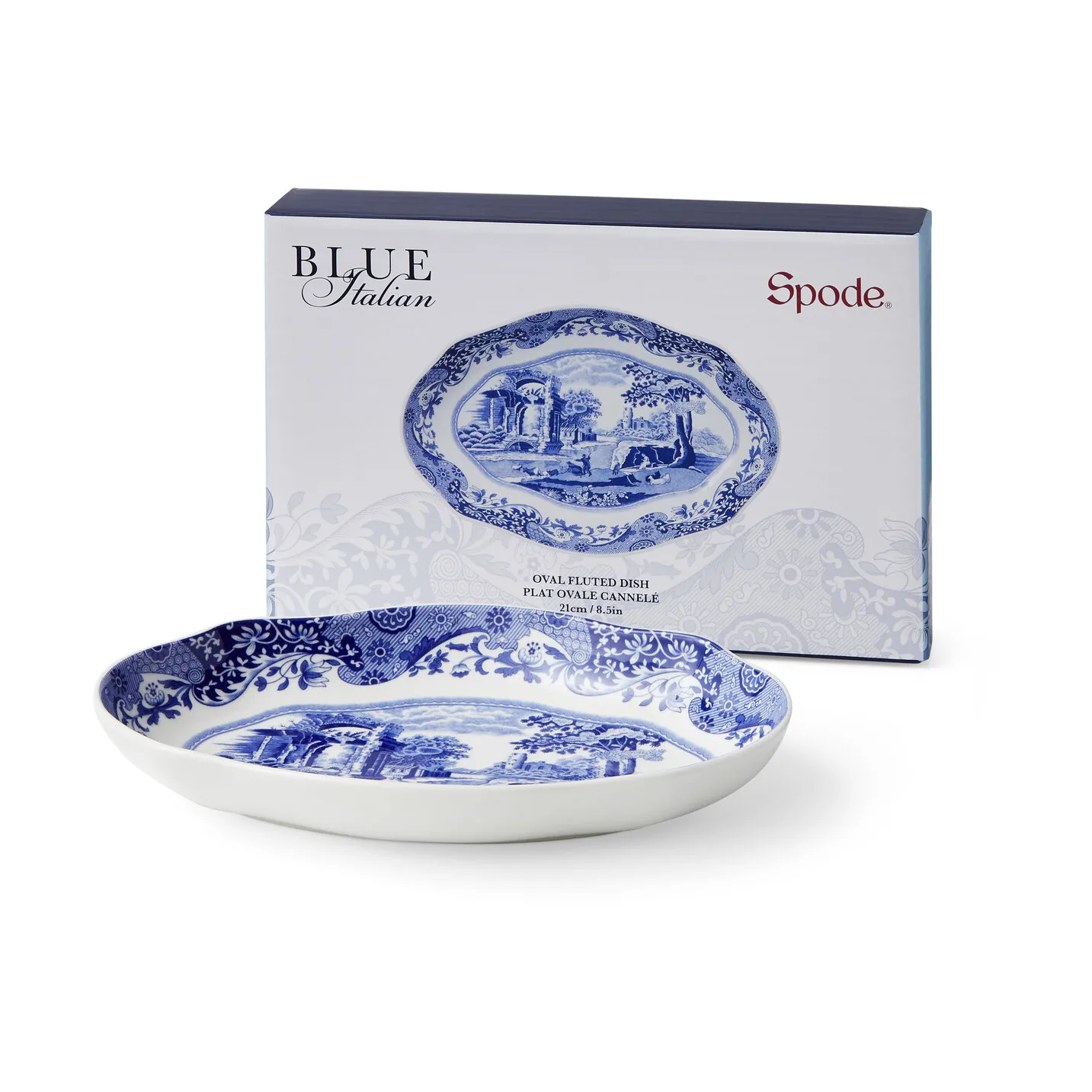 蓝色意大利 厚椭圆盘 14x21cm, 蓝色_白色 Spode