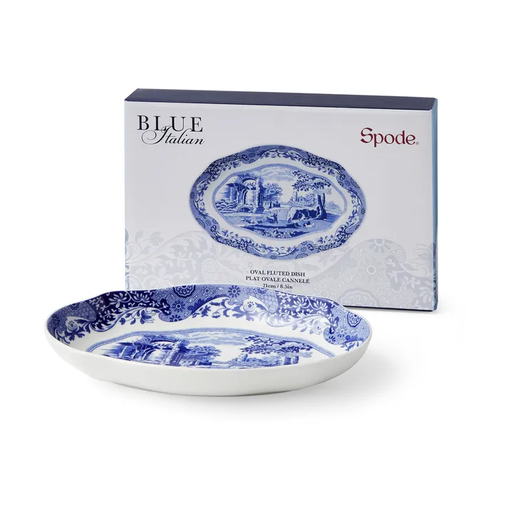 蓝色意大利 厚椭圆盘 14x21cm - 蓝色_白色 - Spode