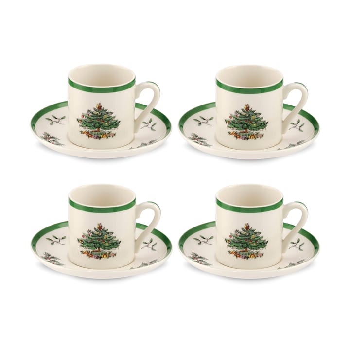 圣诞树 浓缩咖啡杯 和 碟子 9 cl 四件套装 - 白色-绿色-红色 - Spode