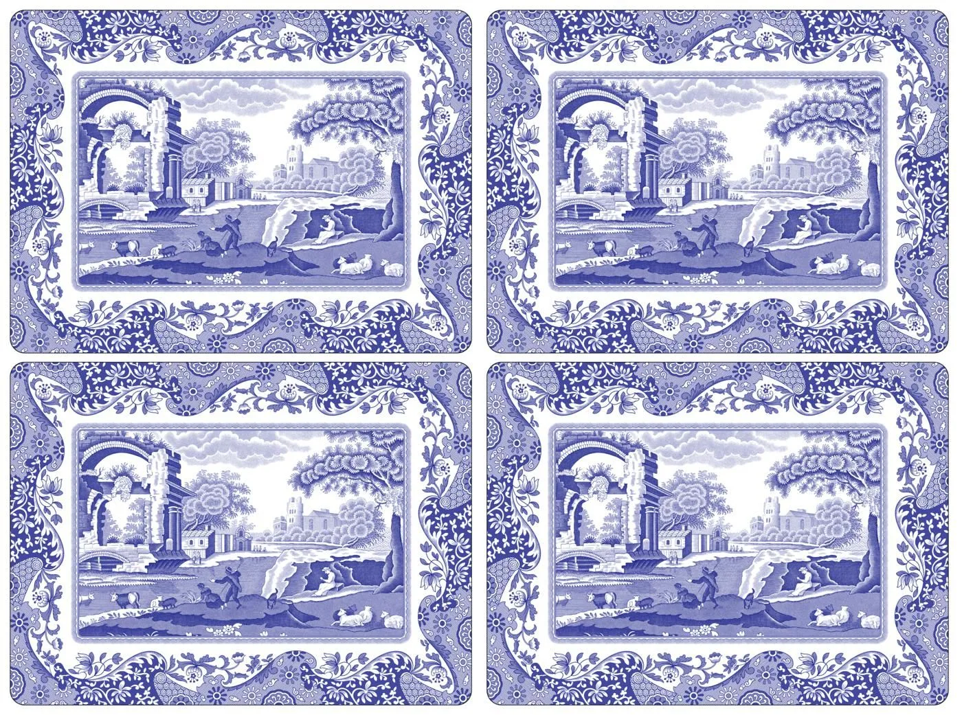 Blue Italian餐垫4件套桌垫, 蓝色配白色 Spode