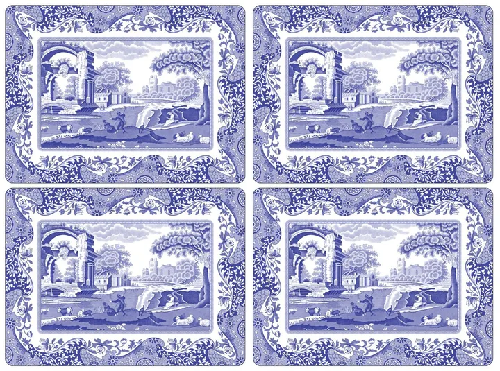 Blue Italian餐垫4件套桌垫 - 蓝色配白色 - Spode
