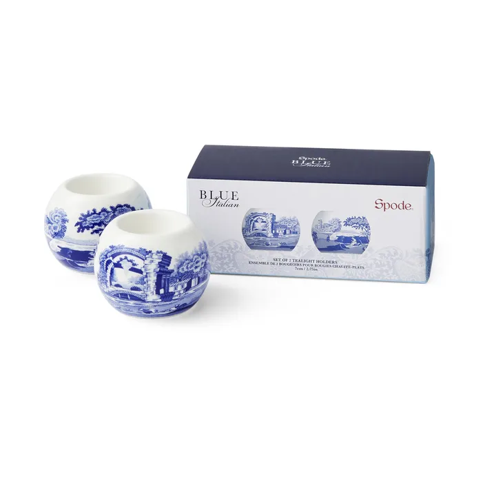 蓝色意大利茶蜡烛台两件装 - 蓝白色 - Spode