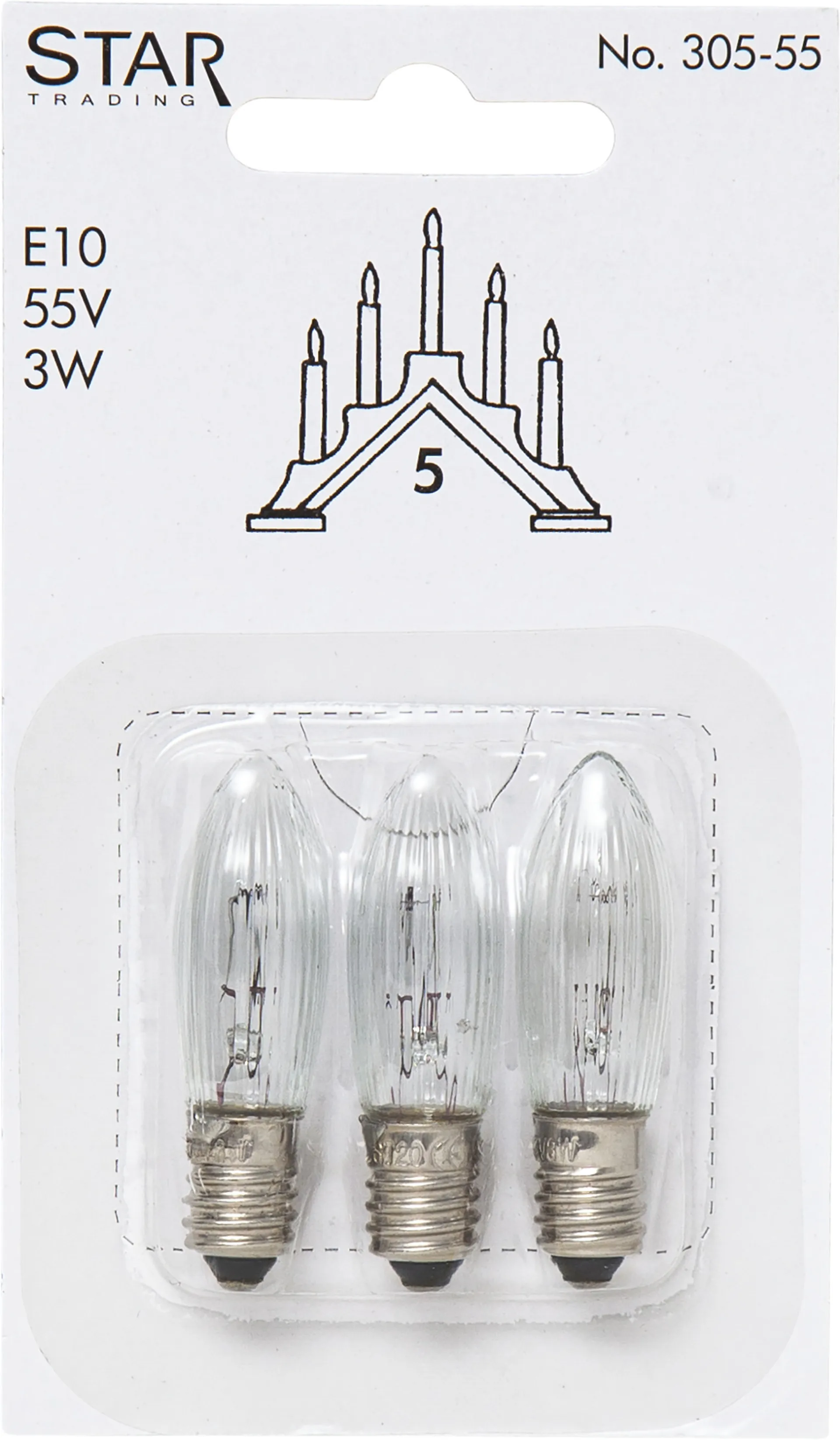 Star Trading replacement 灯 E10 三件套装, 305-55 (5-armad) Star Trading