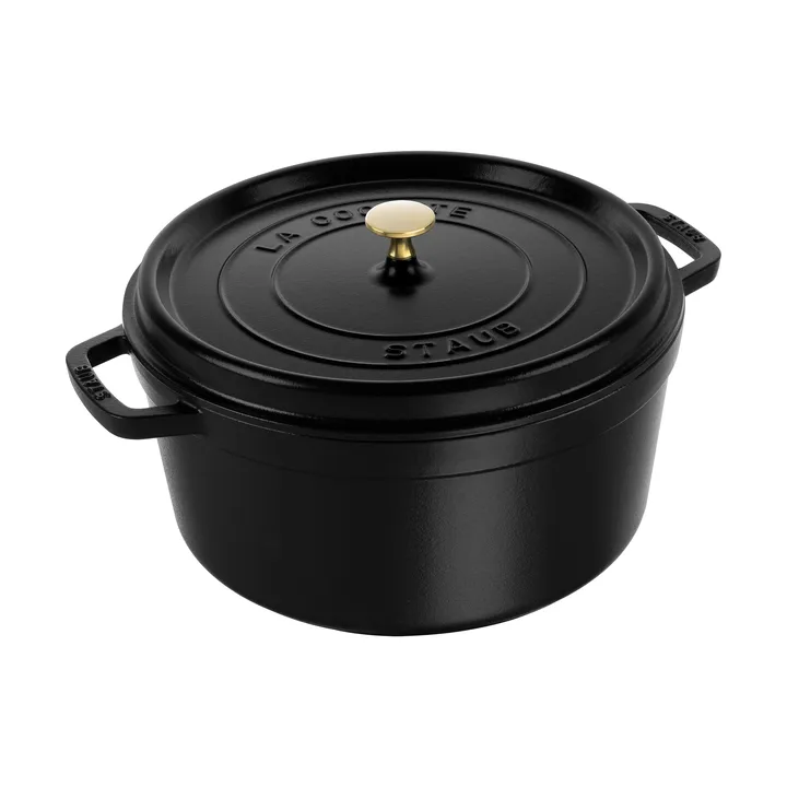 Staub La Cocotte圆形铸铁炖锅12.6升 - 黑色 - STAUB