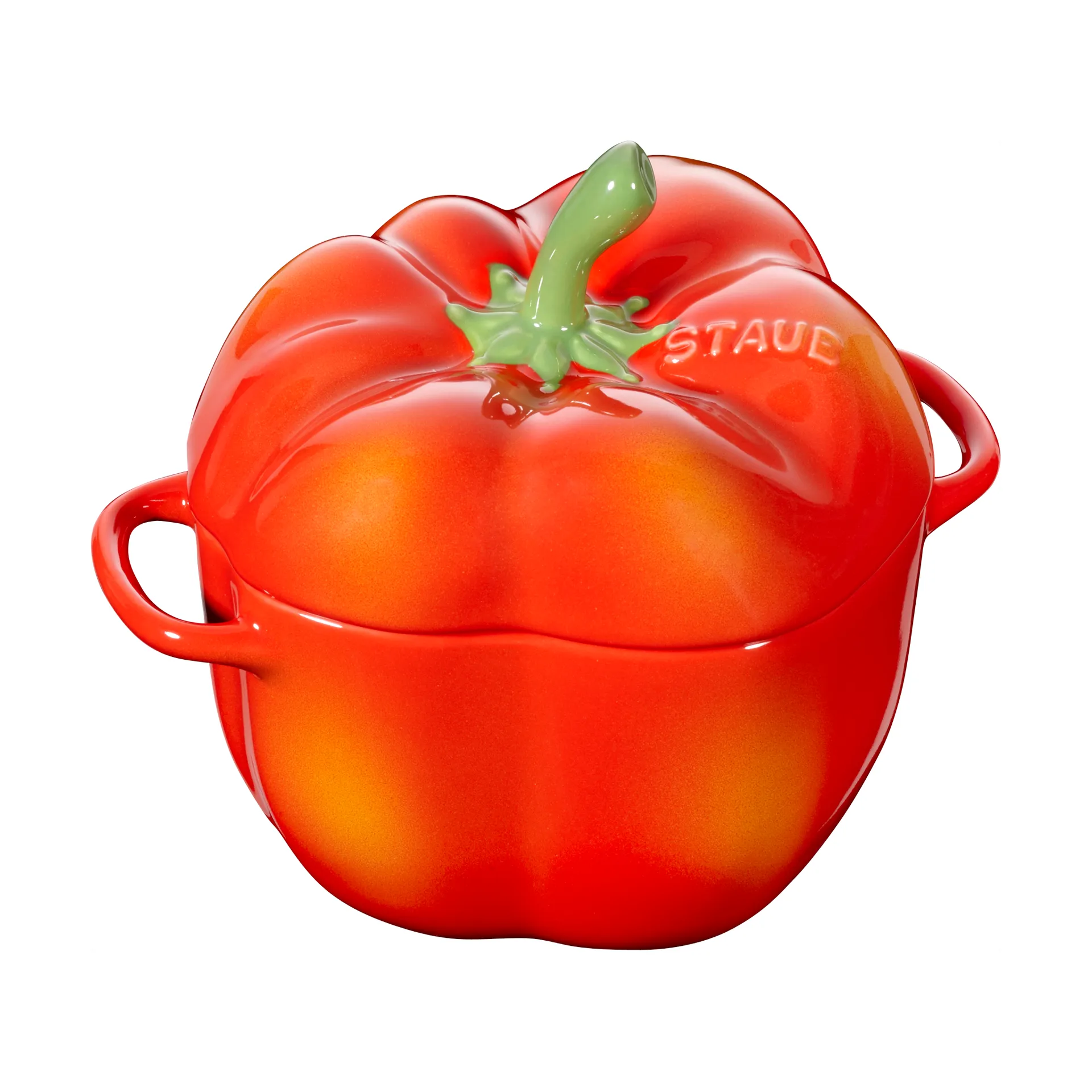 Staub迷你甜椒造型铸铁炖锅0.47升, 橙色配红色 STAUB