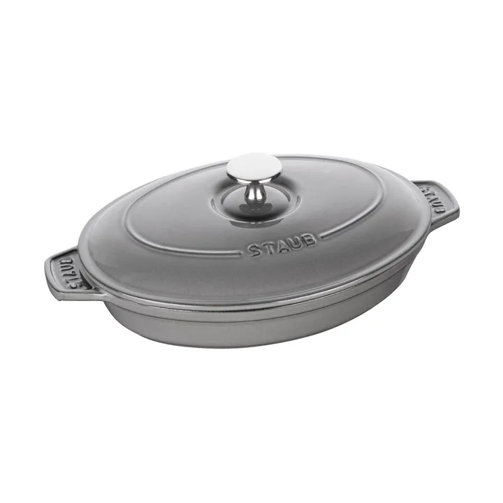 Staub椭圆形铸铁烤盘带盖23cm - 石墨灰色 - STAUB