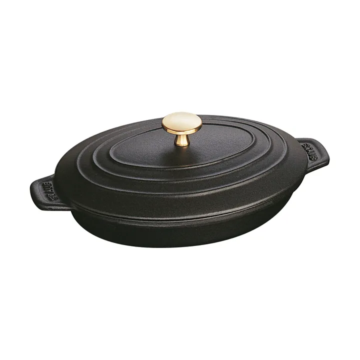 Staub椭圆形铸铁烤盘带盖23cm - 黑色 - STAUB