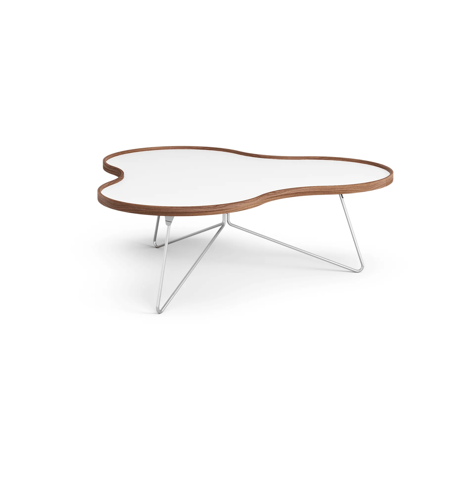 花瓣 边几/茶几/小桌子 107x114 cm, 白色，39 厘米，胡桃木边，镀铬支架 Swedese