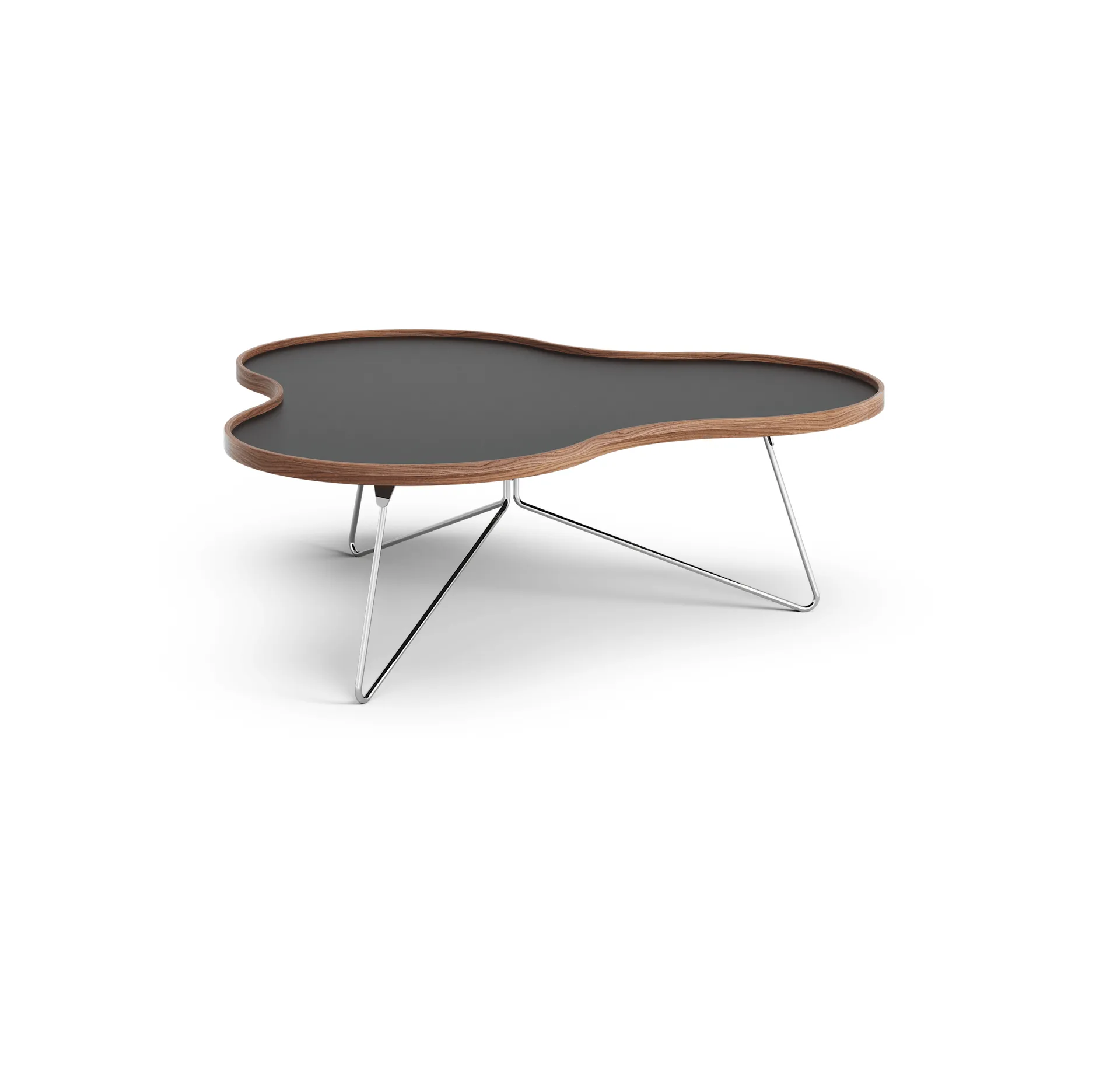 花瓣 边几/茶几/小桌子 107x114 cm, 黑色，39 厘米，胡桃木边，镀铬支架 Swedese