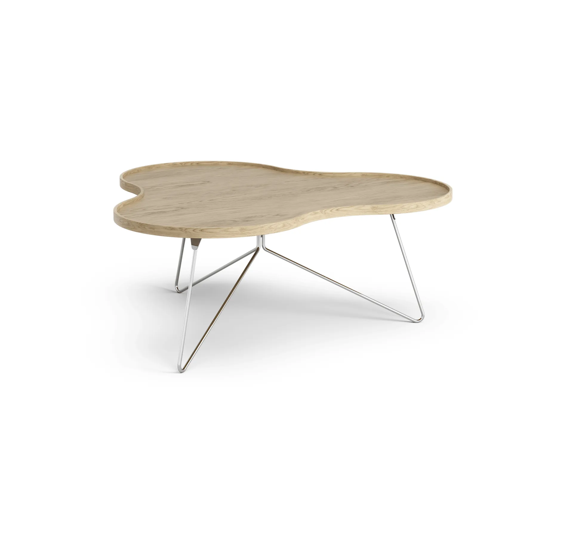 花瓣 边几/茶几/小桌子(纯色版） 107x114 cm, 天然橡木, 45cm, 铬合金底座 Swedese