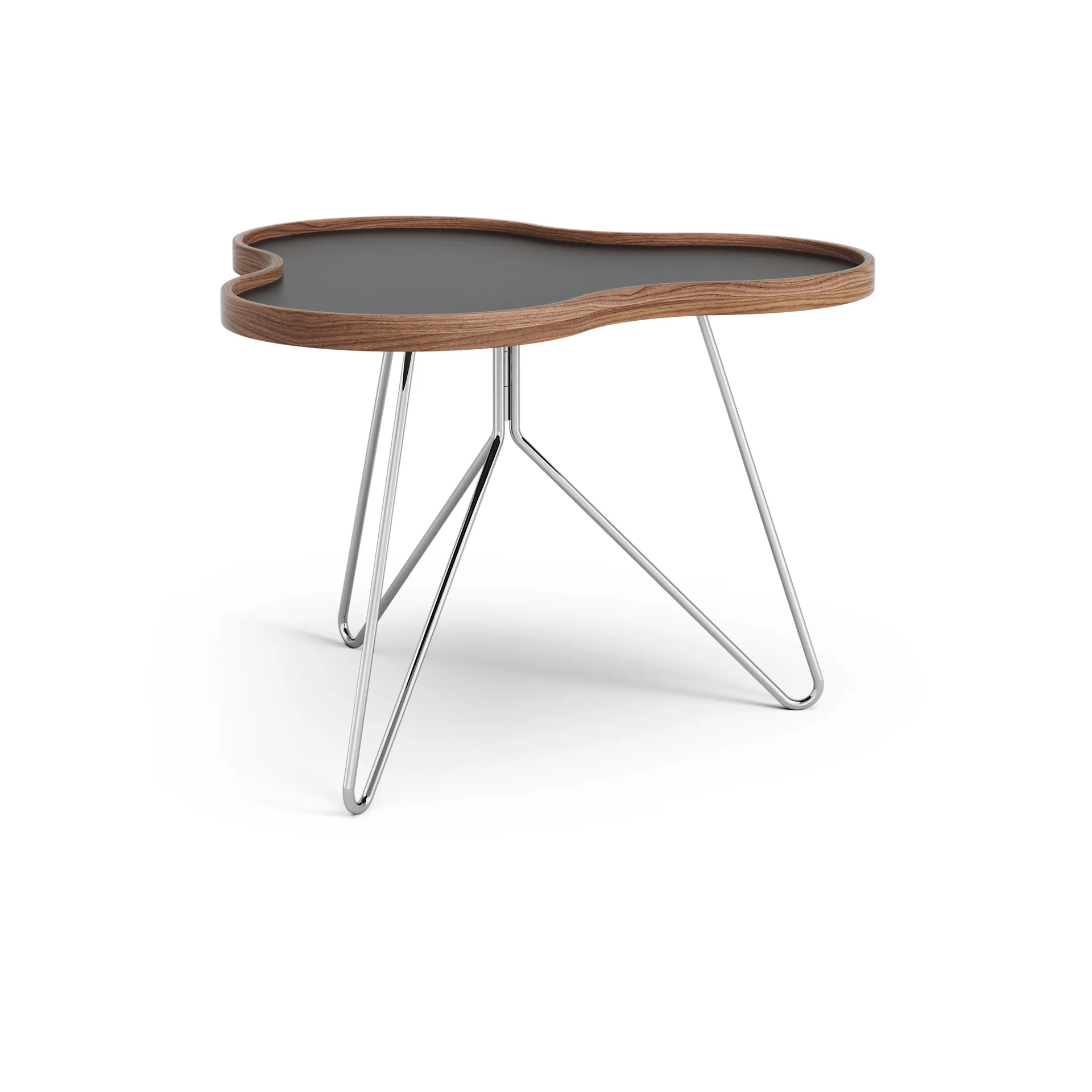 花瓣 边几/茶几/小桌子 62x66 cm, 黑色，45 厘米，胡桃木边缘，镀铬底座 Swedese