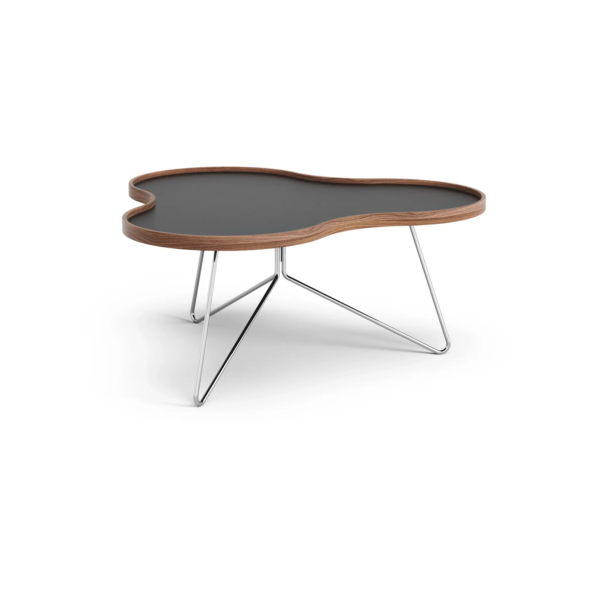 花瓣 边几/茶几/小桌子 84x90 cm, 黑色，39 厘米，胡桃木边，镀铬底座 Swedese