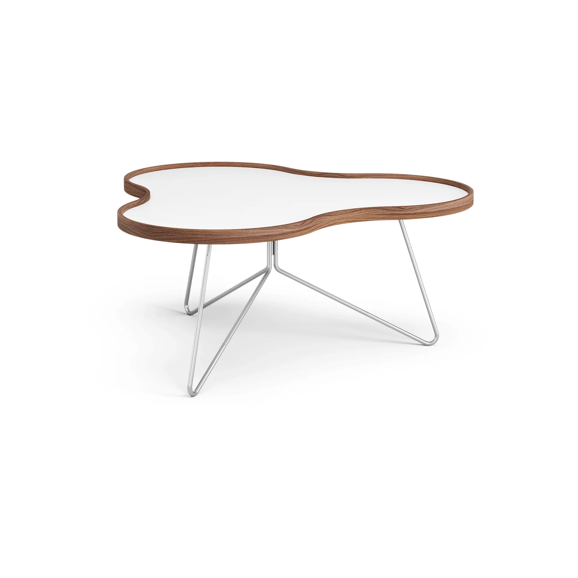 花瓣 边几/茶几/小桌子 84x90 cm, 白色，39厘米，胡桃木边缘，镀铬底座 Swedese